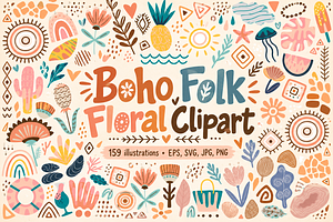 Boho Folk Floral Clipart