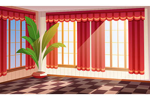 Cartoon interior with curtains, an Object Illustration by YummyBuum