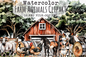 Watercolor Farm Animals Clipart, an Illustration by Libby Wishes
