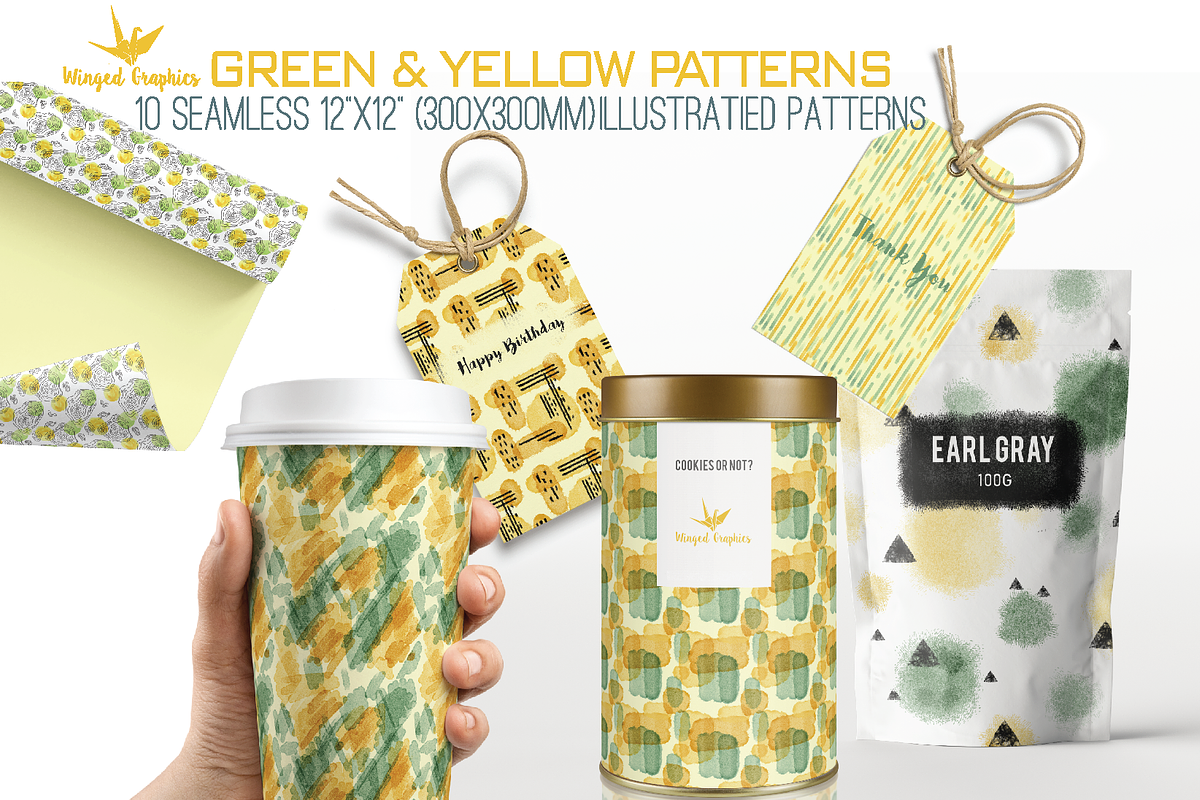 Seamless green and yellow patterns, a Pattern Graphic by Winged Graphics (Photo 1 of 4)