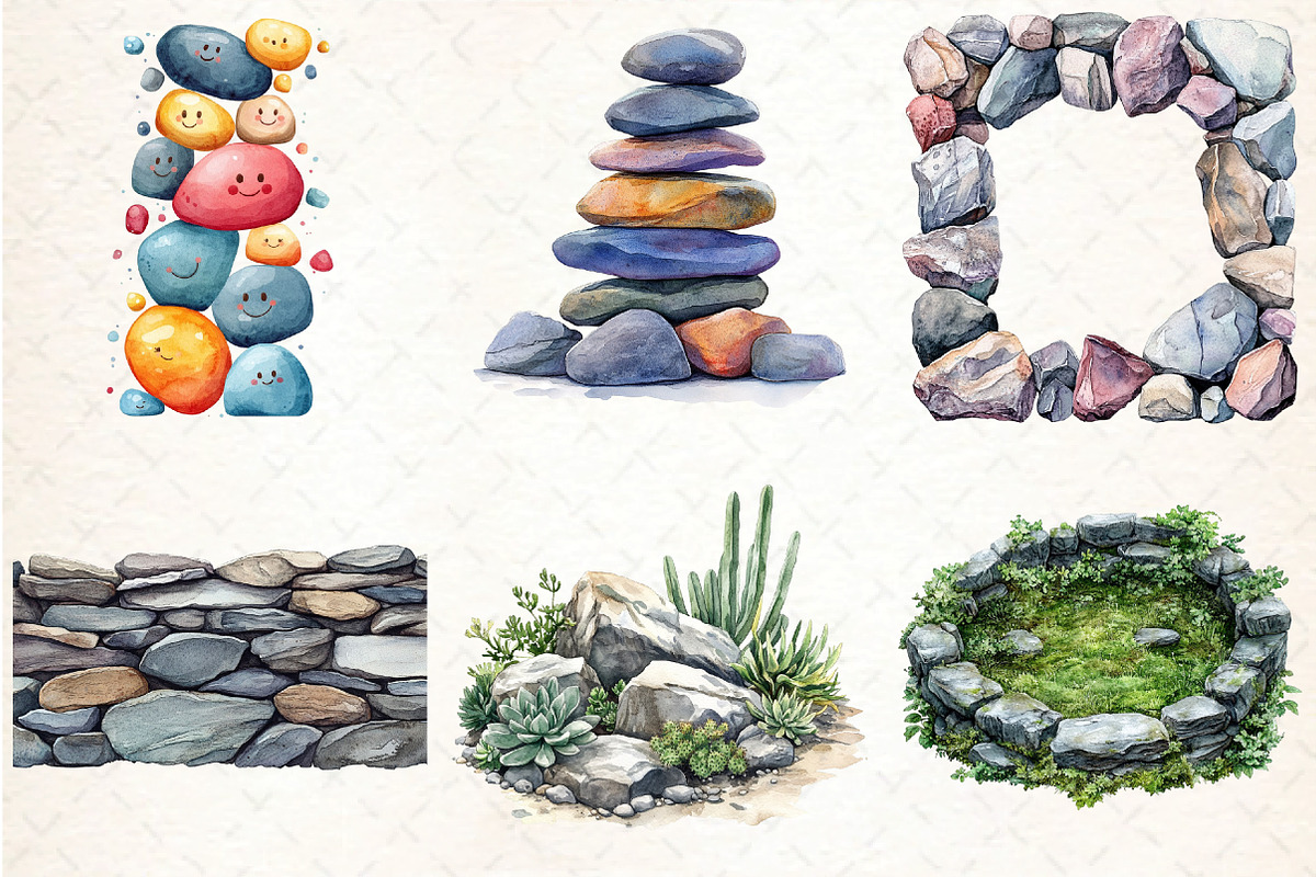 Watercolor Rock Borders Clipart Bund, an Illustration by DreamCafeArt (Photo 6 of 9)