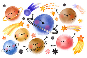 Cartoon Solar System Planets, Stars