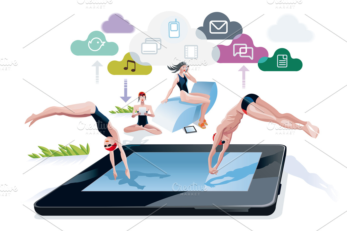 Diving Into A Pool Tablet, a Person Illustration by ÁRTICA