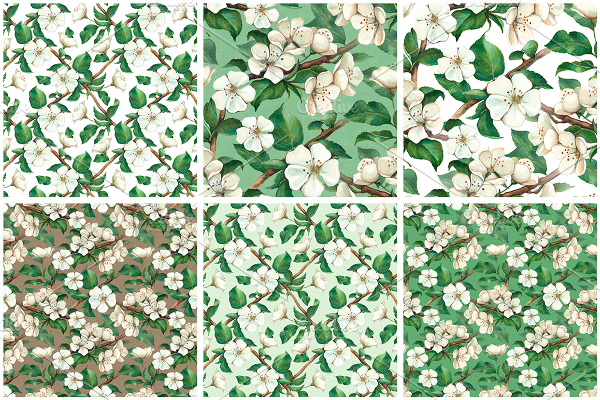 Seamless pattern with apple flowers preview 2