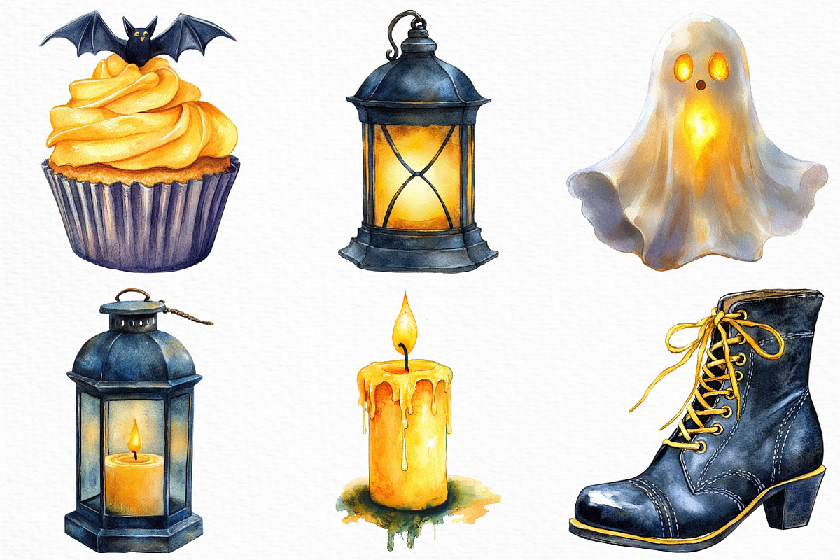 Watercolor Yellow Halloween Clipart, an Illustration by Craft Nest (Photo 3 of 6)