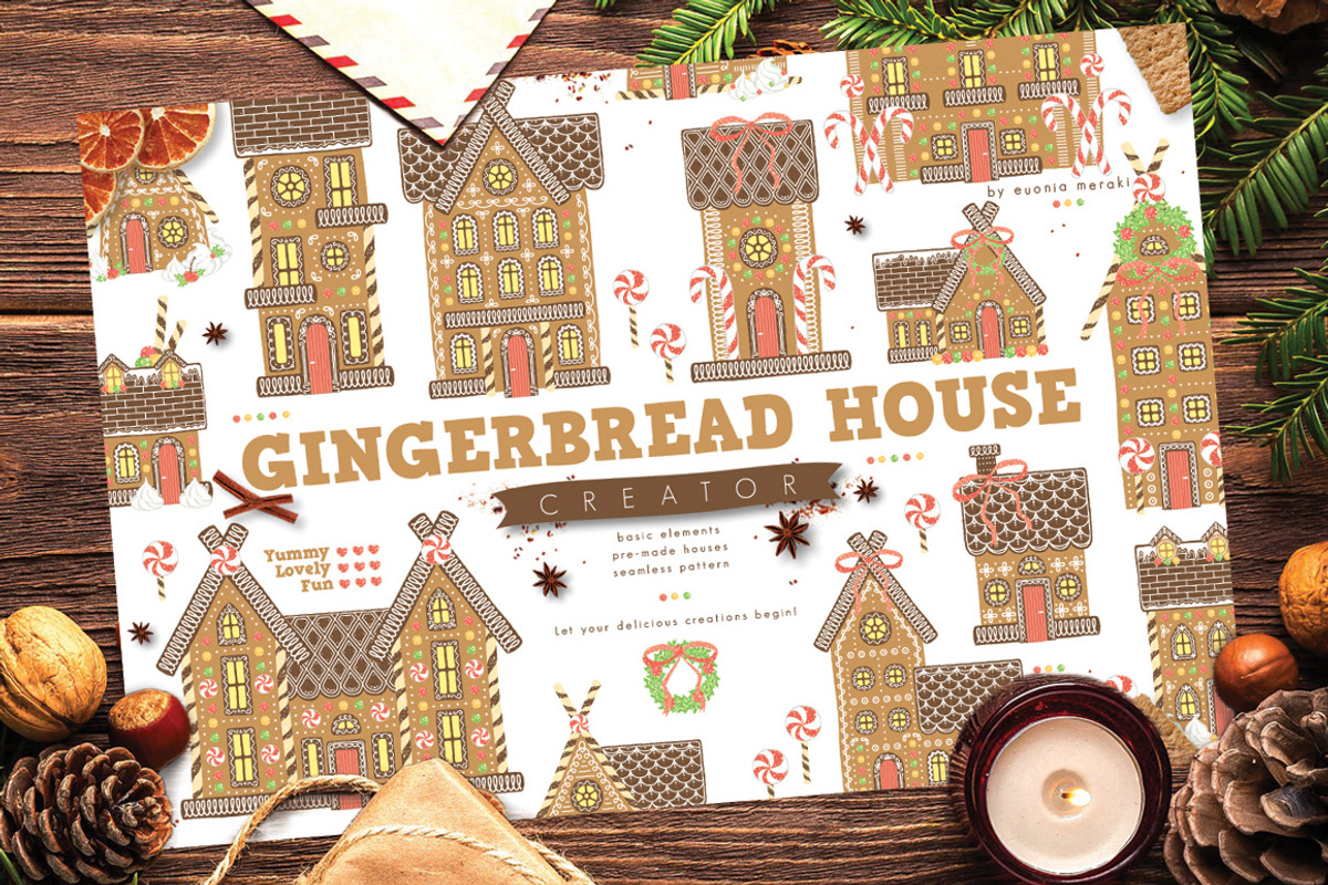 Christmas Gingerbread House Creator, a Decorative Illustration by Euonia Meraki (Photo 1 of 13)