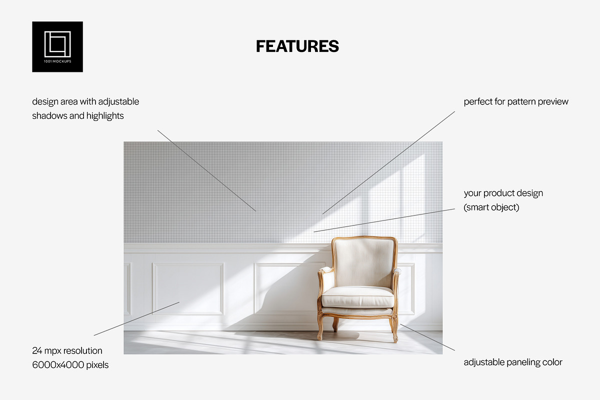 Vintage Wallpaper Paneling Mockup, a Household Mockup by 1001 mockups (Photo 2 of 8)