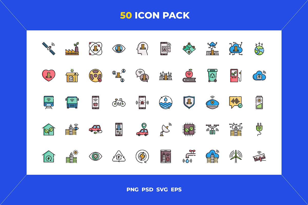 50 Smart city icons, an Outline Icon by Wencory (Photo 1 of 2)