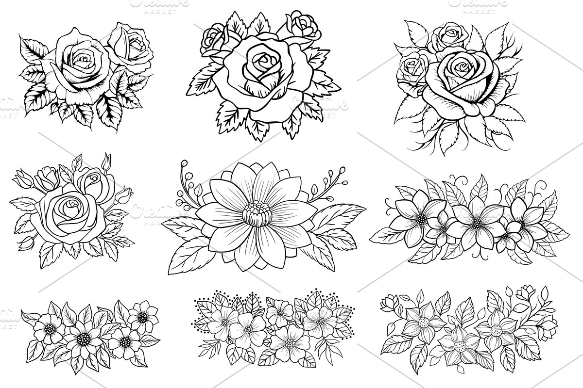 Floral tattoo stamps for procreate, a Brush Add-On by aivos (Photo 8 of 9)