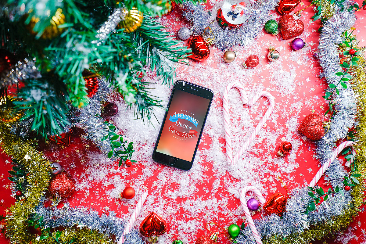 Christmas & New Year Mock-Up #5, an iPhone Mockup by EmilGuseinov (Photo 2 of 2)