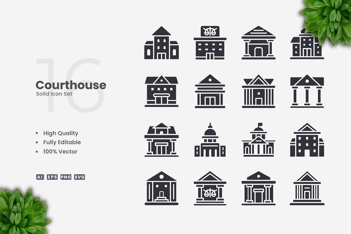 Courthouse Solid Icons, an Icon by Upnowgraphic