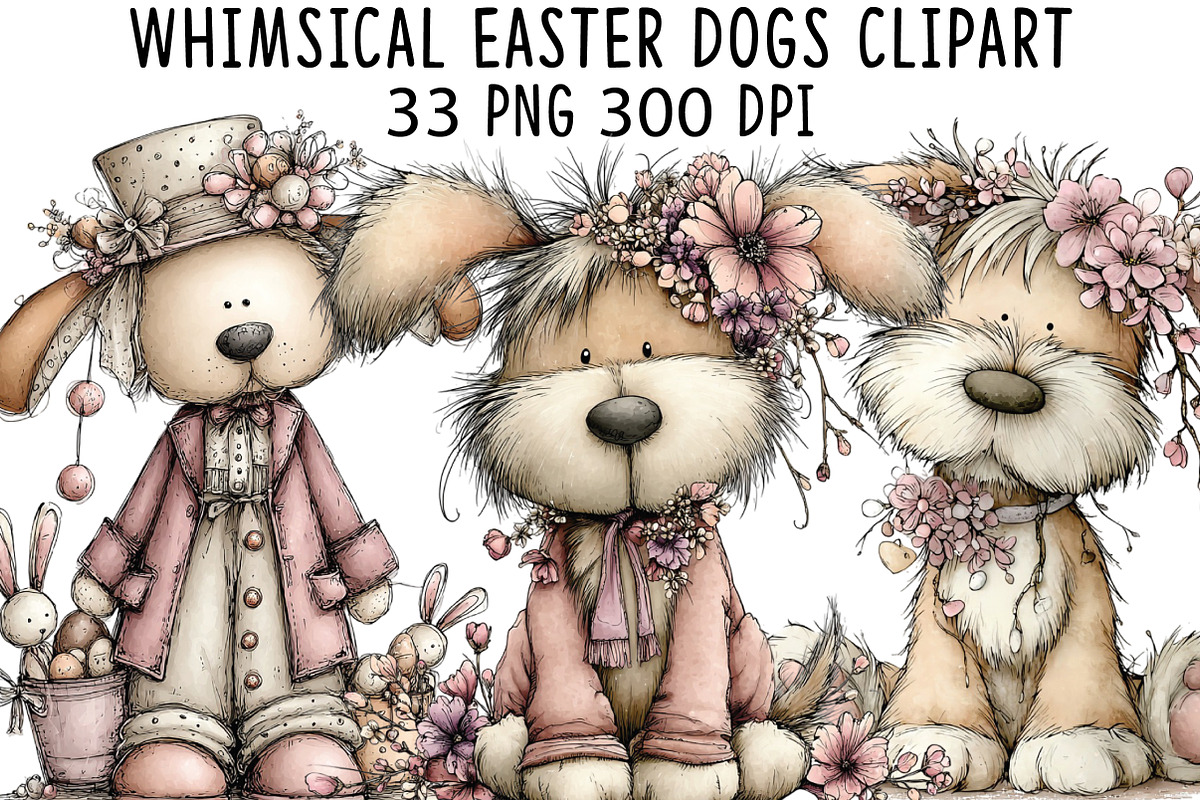 Whimsical Easter Dogs Clipart, an Illustration by CraftArtStudio (Photo 1 of 6)