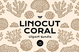 Linocut Coral Clipart Bundle