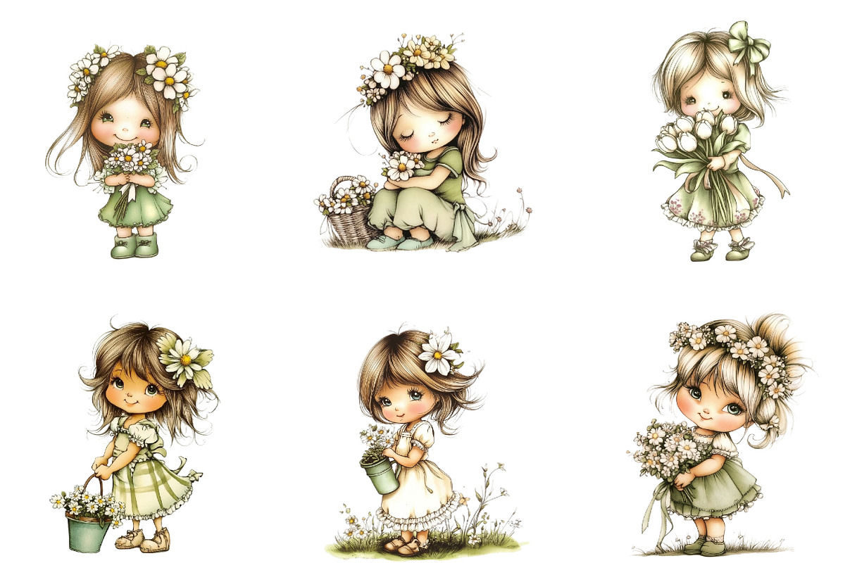 Whimsical Spring Girls Clipart, an Illustration by Designking (Photo 2 of 5)