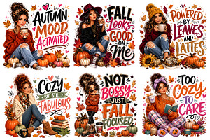 Cozy Autumn Girl Quotes Fall PNG, a Seasonal Illustration by CreationArt