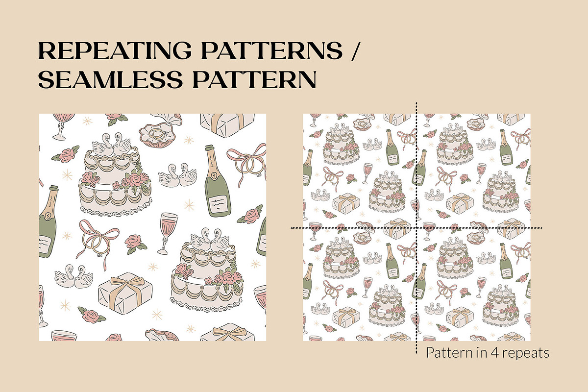 Hand drawn Wedding pattern bundle, a Pattern Graphic by CreativeChristiana (Photo 6 of 14)