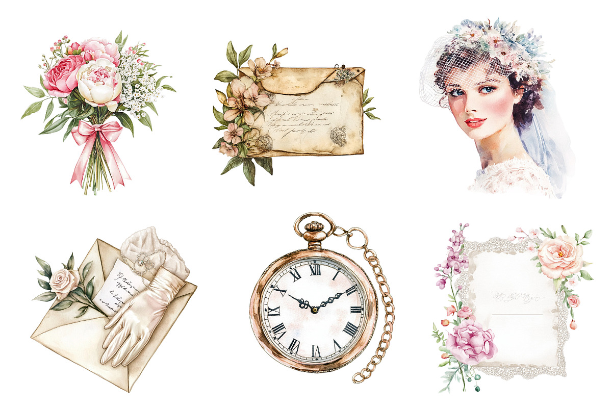 Retro Wedding Day Clipart, an Illustration by CreationArt (Photo 5 of 5)