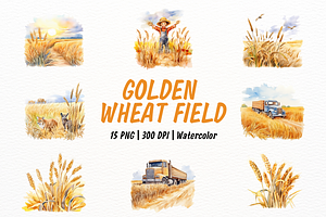 Watercolor Golden Wheat Field, a Food Illustration by New-School-Wave