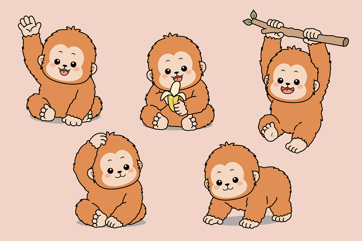 Baby Orangutan Set Collection, an Animal Illustration by Artpon Illustration (Photo 1 of 3)