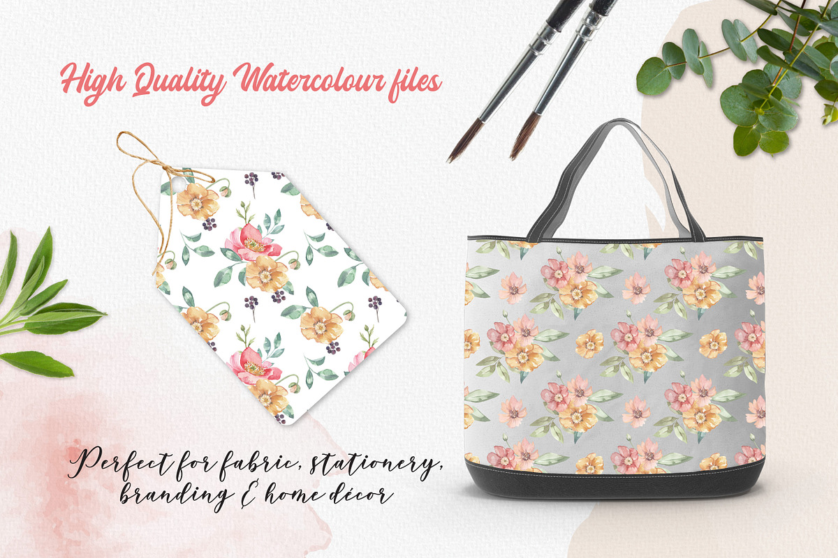 Watercolour Patterns Flowers Florals, a Pattern Graphic by Bloomella (Photo 3 of 5)