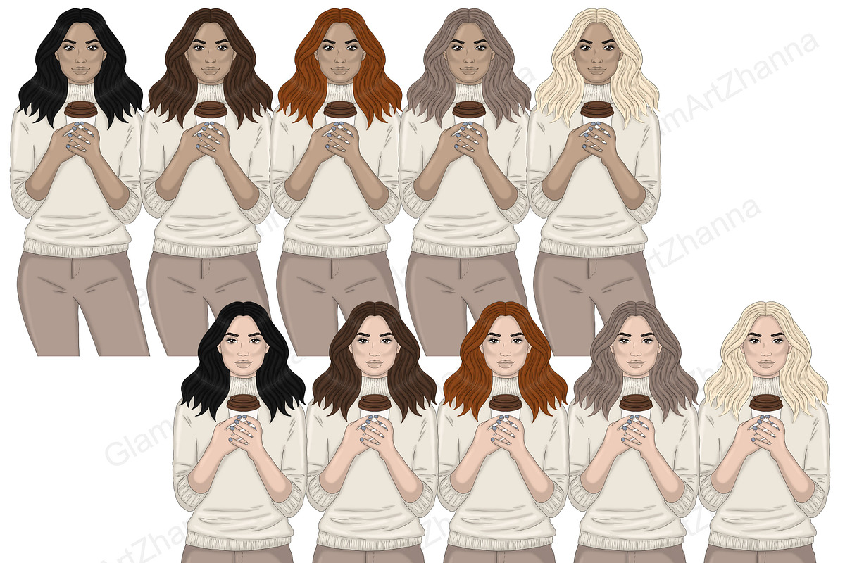 Cozy Season Girls Clipart, a Person Illustration by GlamArtZhanna (Photo 3 of 5)