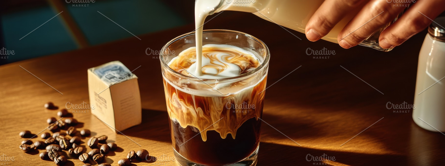 Iced Coffee Being Poured with Milk, a Food & Drink Photo by Virgo Studio