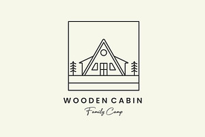 Wooden Cabin Camp Line Art Logo