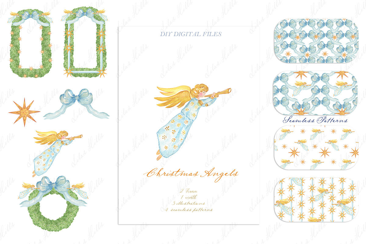 Christmas Angels Watercolor Clipart, a Decorative Illustration by LABFcreations (Photo 4 of 4)