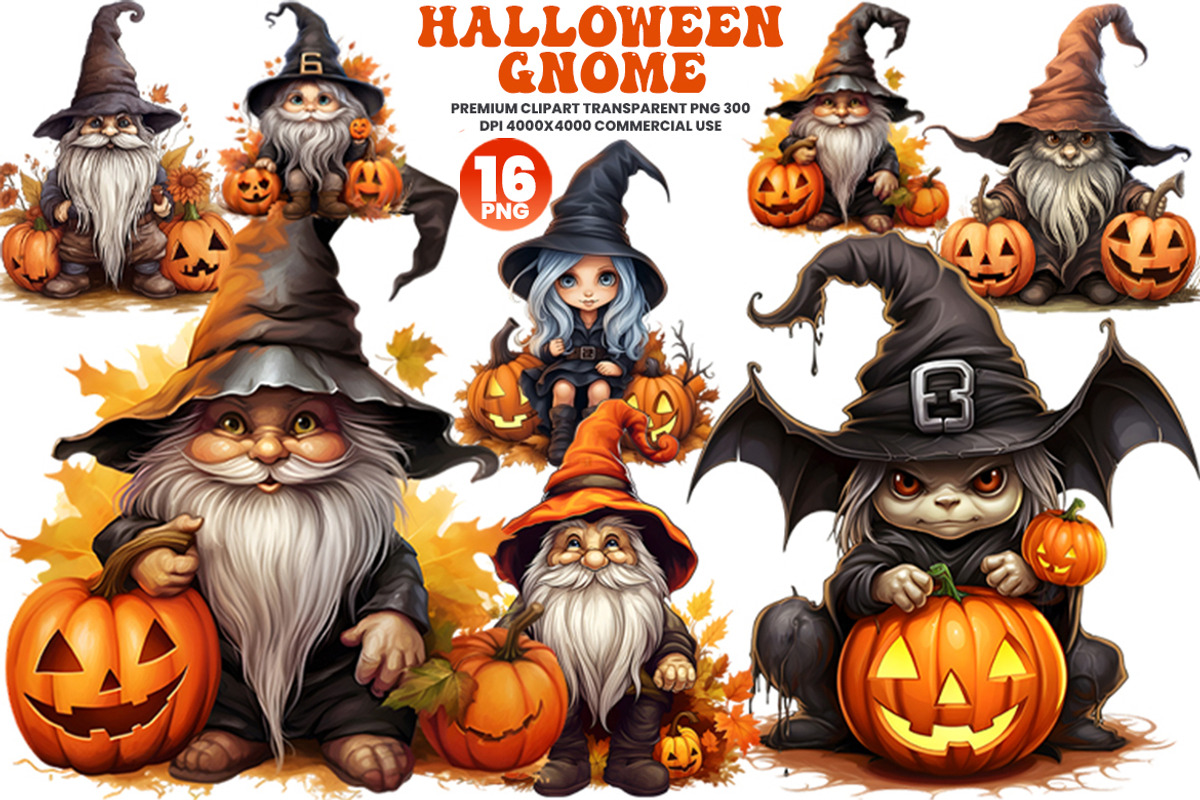 Halloween Fall Gnome Witch Bundle, a Seasonal Illustration by Creative Arslan (Photo 1 of 9)