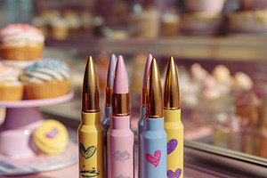 A colorful display of four decorative lip gloss tubes with artistic designs, se, an Arts & Entertainment Photo by Textures & Backgrounds