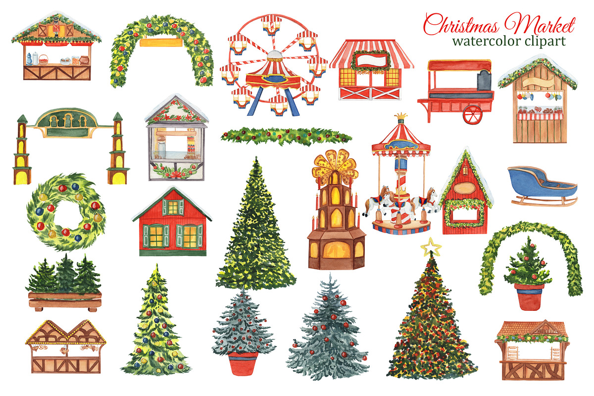 Christmas Market watercolor set, an Illustration by s.yanyeva (Photo 2 of 8)