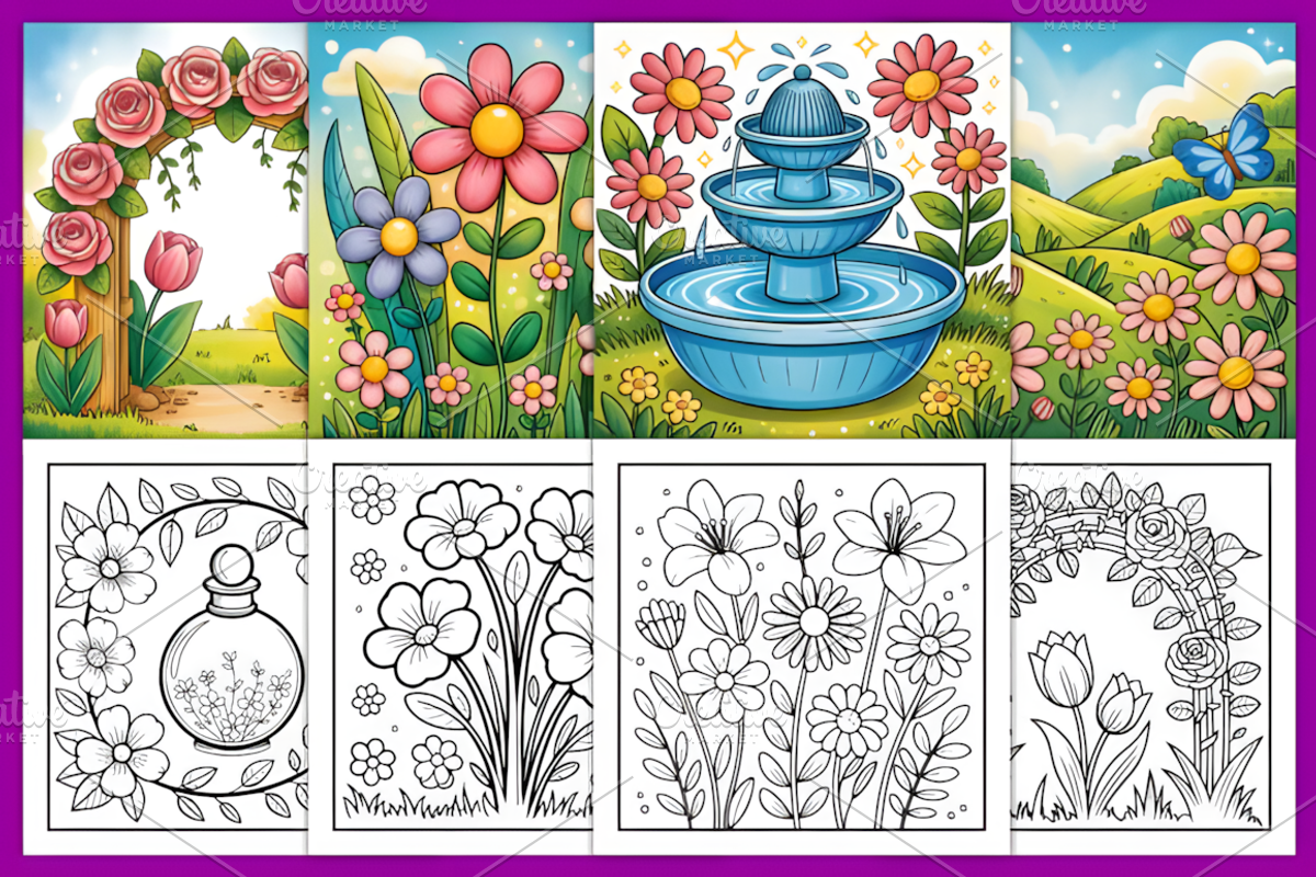 Elegant Floral Spring Coloring Pages, a Decorative Illustration by Coco Bloom (Photo 4 of 5)