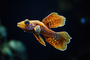 An unusual fish glides through dark, a Photo by Pavel_design
