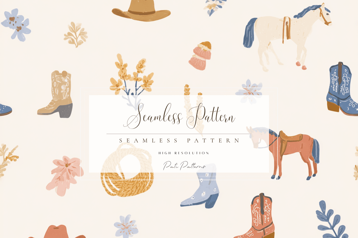 Western Cowboy Rodeo Seamless Patter, a Pattern Graphic by Pati Charm Studio (Photo 1 of 7)