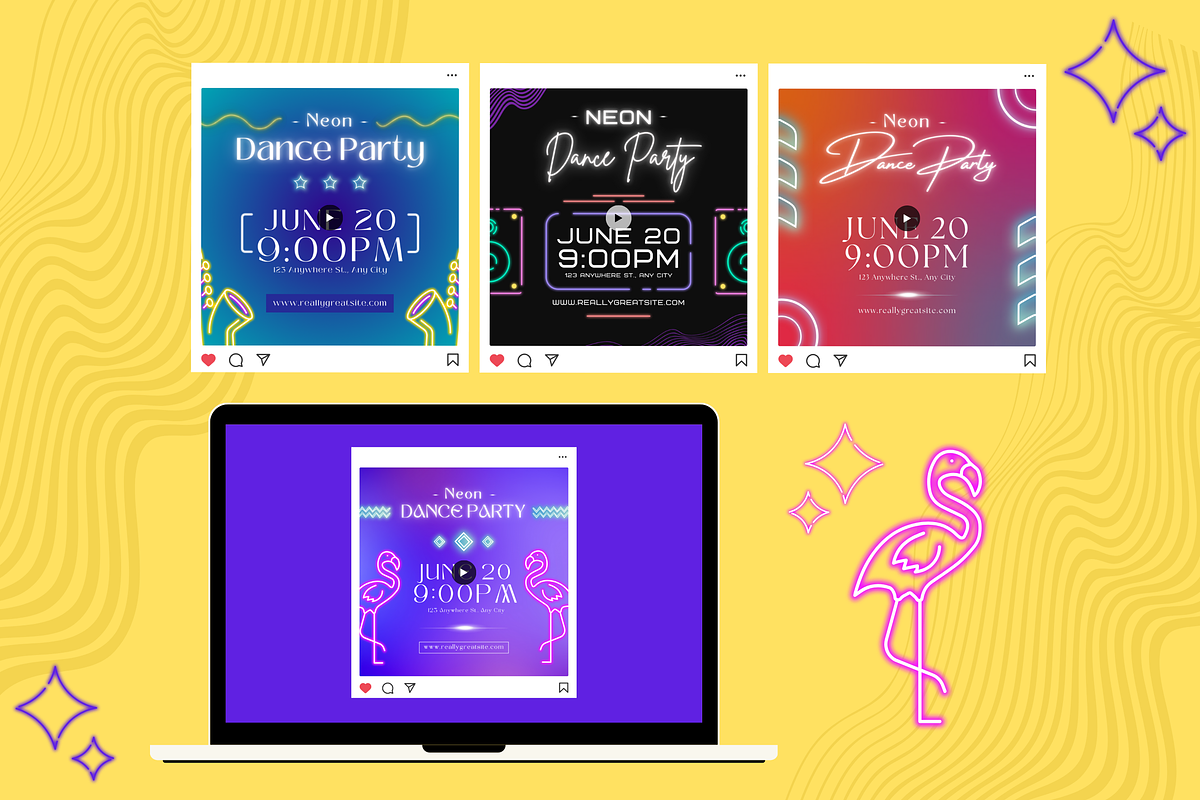 Neon Dance Party Instagram Posts, a Templates & Theme by TemplateCastleStore (Photo 5 of 9)