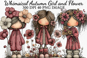 Whimsical Autumn Girl Flower Clipart, a Seasonal Illustration by Canvas Craft