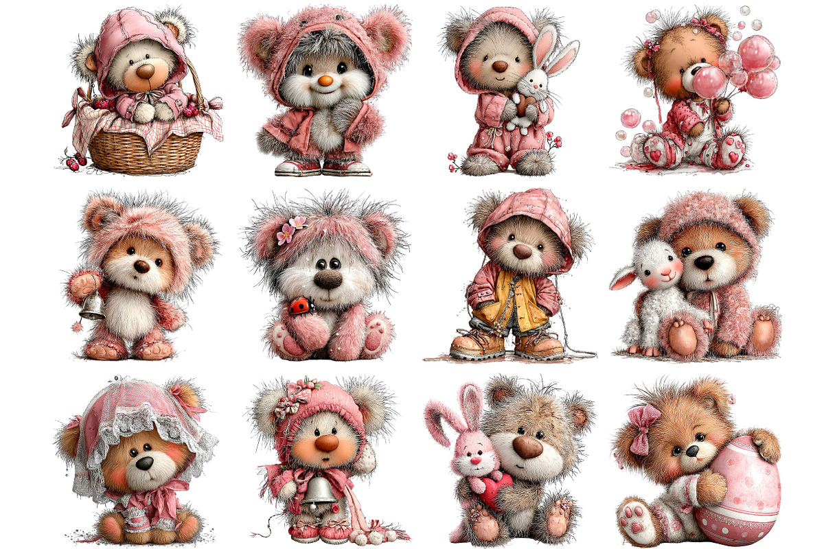 Whimsical Easter Teddy Bear Clipart, an Illustration by DreamArtGraphic (Photo 3 of 5)