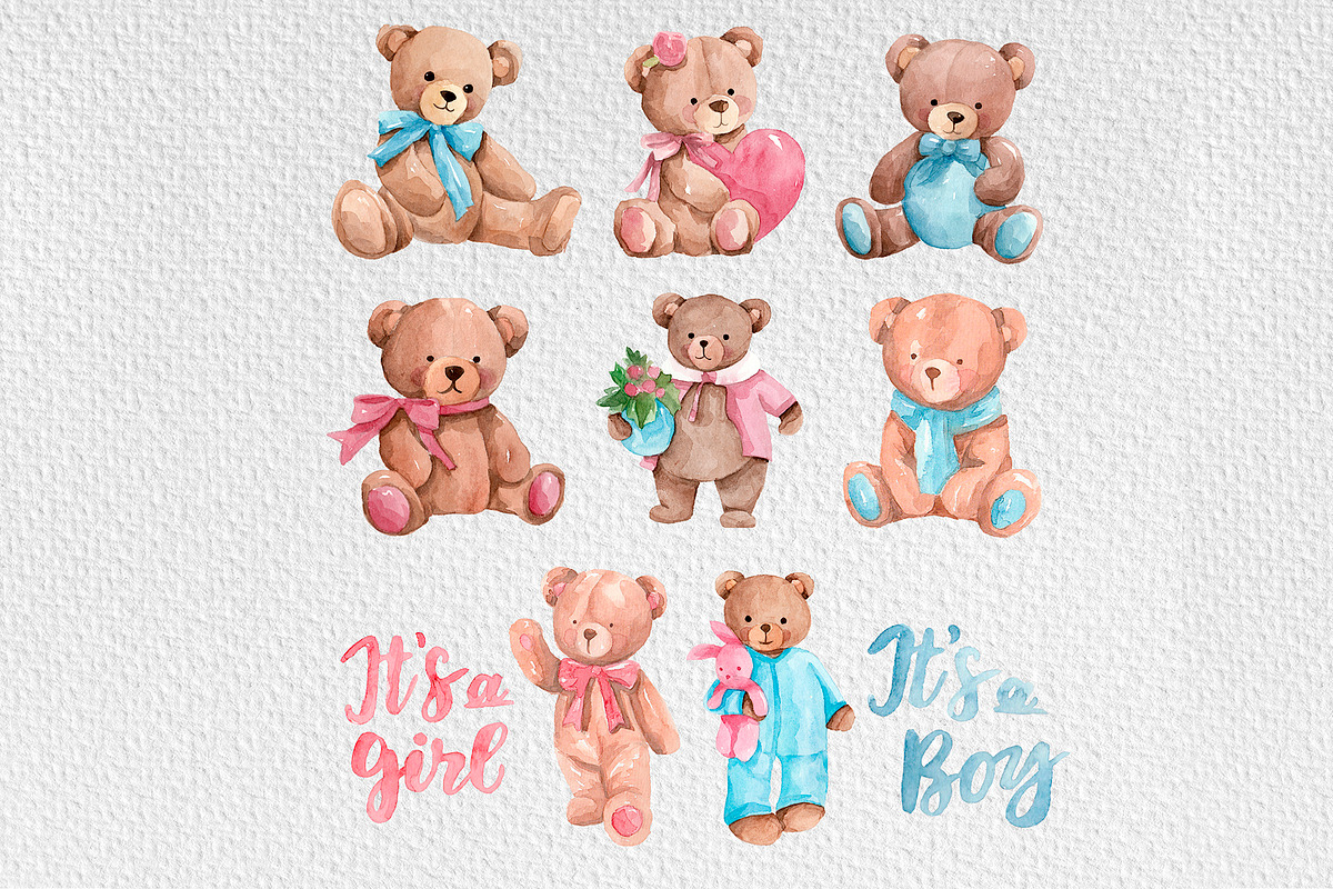 Teddy Bears – Watercolor Clipart set, an Illustration by Marine art (Photo 2 of 4)