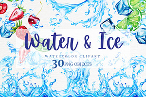 Water Splashes Ice Watercolor