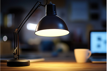 Bright desk lamp illuminates office, a Technology Photo by Lermont51