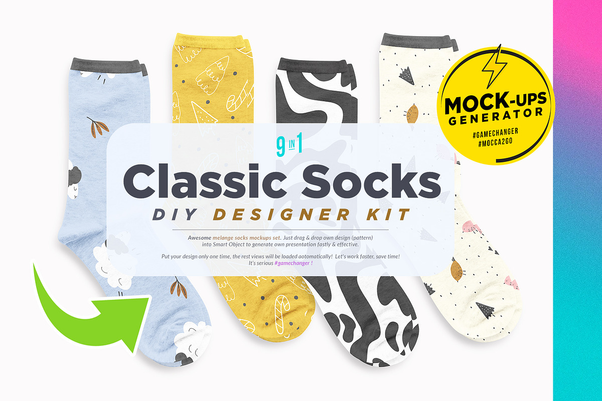 Melange Classic Socks 9x Mock-ups, a Print Template by Mocca Mockups Store (Photo 1 of 5)