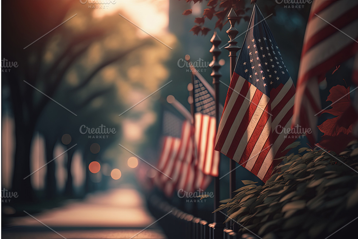 Holiday display of American flags on, an Object Illustration by Lermont51