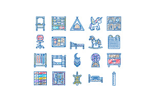 kid bedroom room interior icons hand, an Object Illustration by pikepicture
