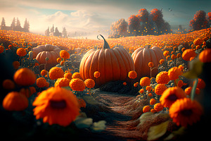 Thanksgiving pumpkins floral field, a Holiday Photo by hitdelight