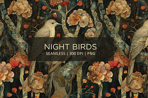 NIGHT BIRDS Seamless Pattern