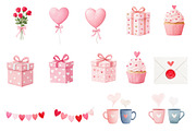 Watercolor cute Valentine clipart, an Illustration by Designworld (Thumbnail 2 of 5)
