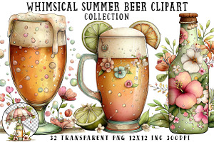 Whimsical Summer Beer Clipart, an Illustration by OK Design