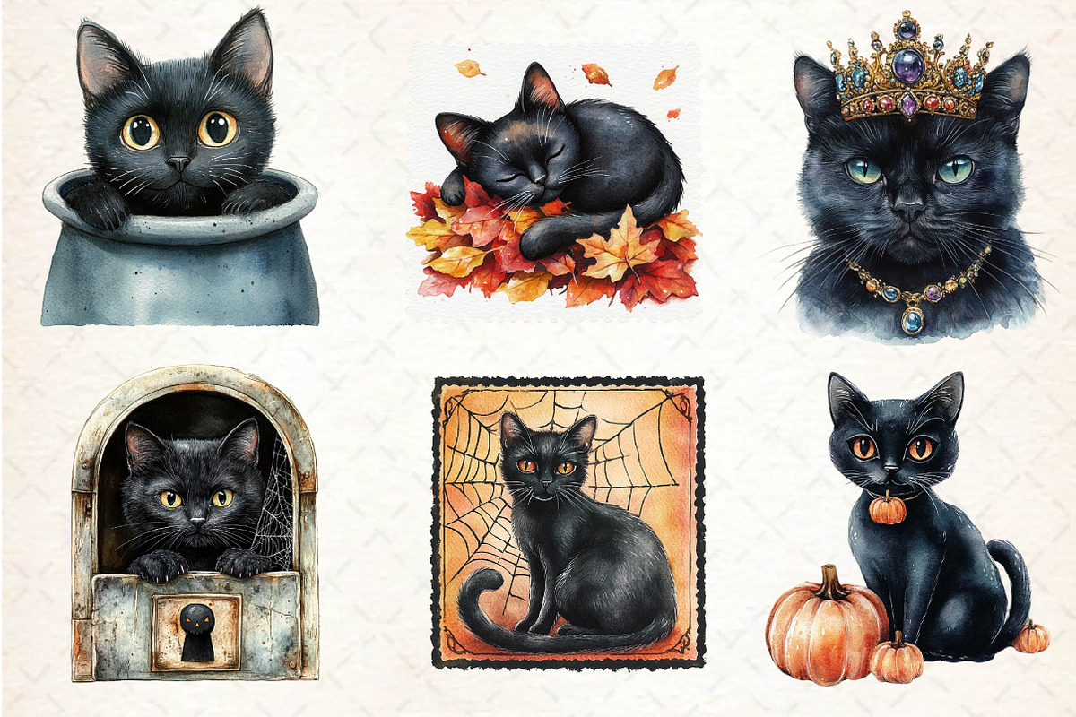 Halloween Black Cats Clipart, an Illustration by Dream Creation (Photo 2 of 7)