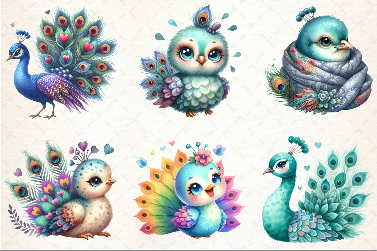 Cute Adorable Peacock Clipart, an Illustration by Rose Art (Photo 3 of 7)