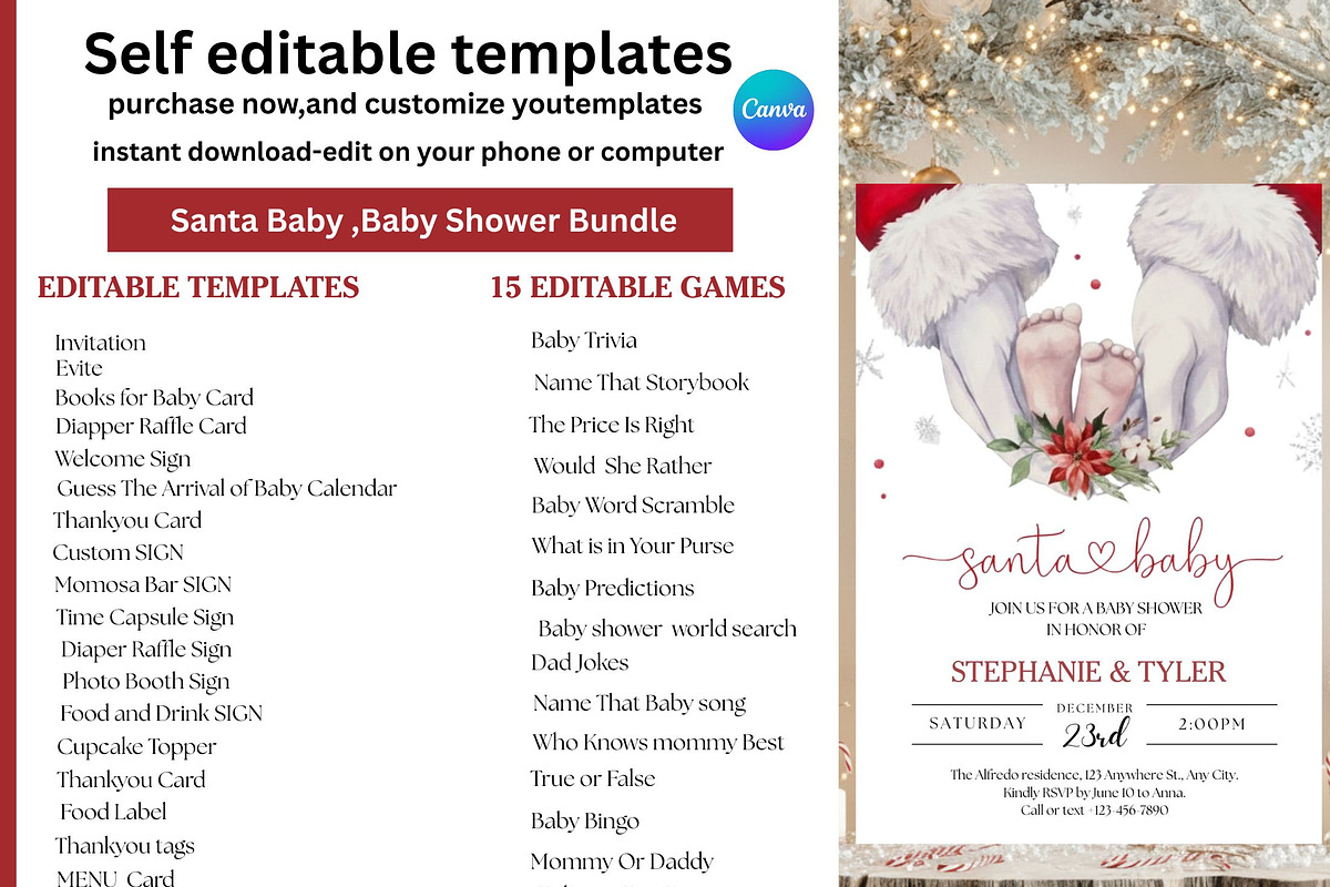 Christmas Theme Baby Shower Bundle, an Invitation Template by Stellalunarts (Photo 8 of 9)